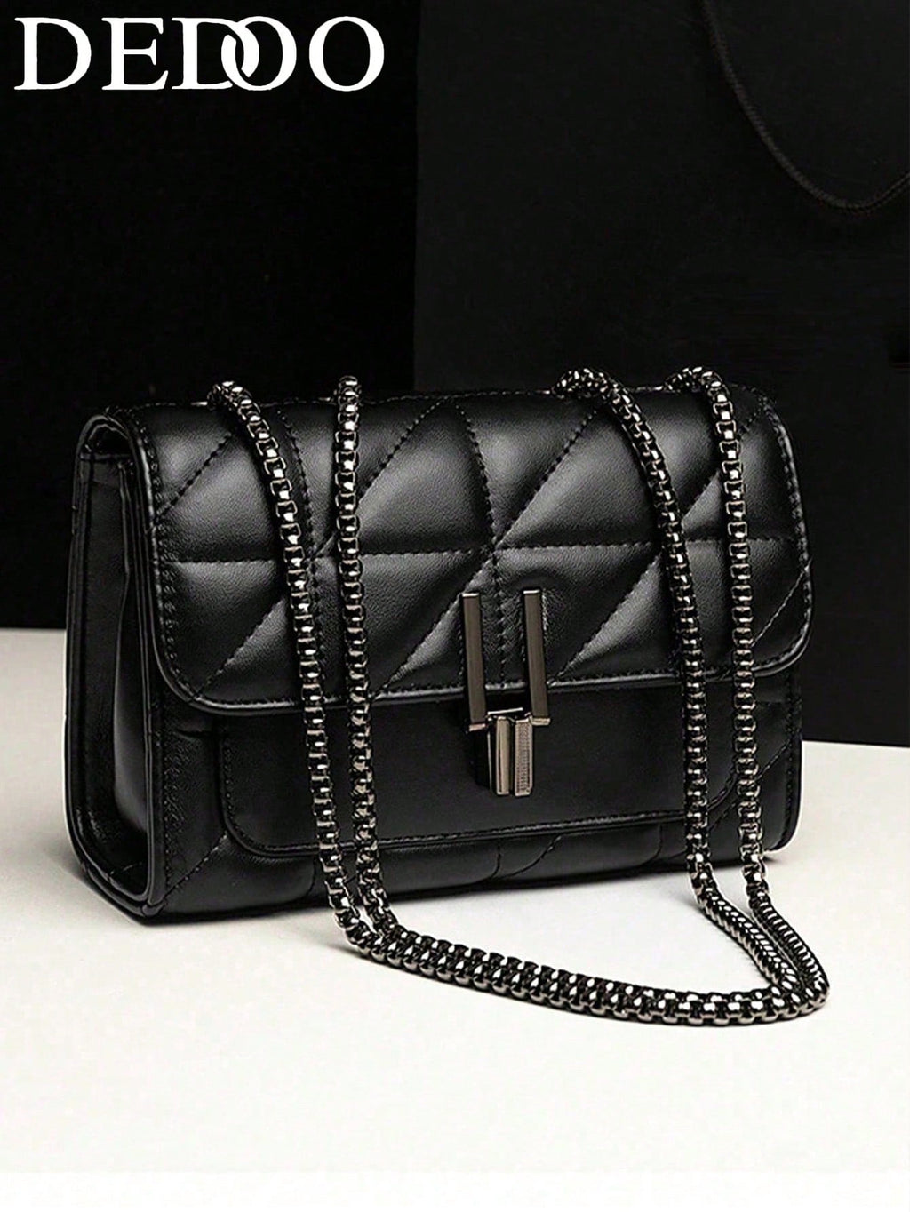 Dedoo 1pc Women's Elegant Shoulder Bag, With Chain Strap, Quilted PU Leather , Luxury Minimalist , Zipper Closure, Plaid Pattern, Washable , Retro Style