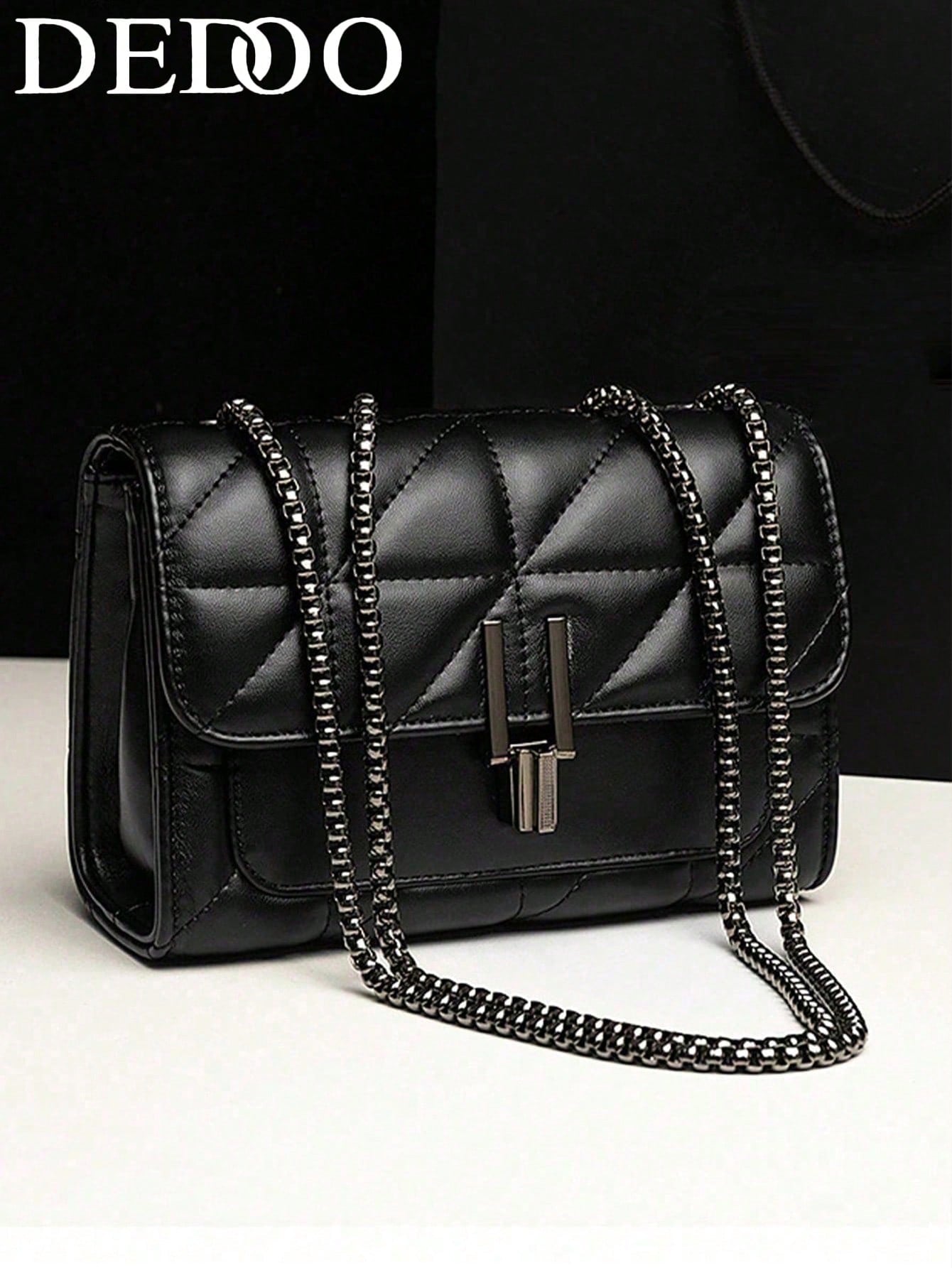 Dedoo 1pc Women's Elegant Shoulder Bag, With Chain Strap, Quilted PU Leather , Luxury Minimalist , Zipper Closure, Plaid Pattern, Washable , Retro Style