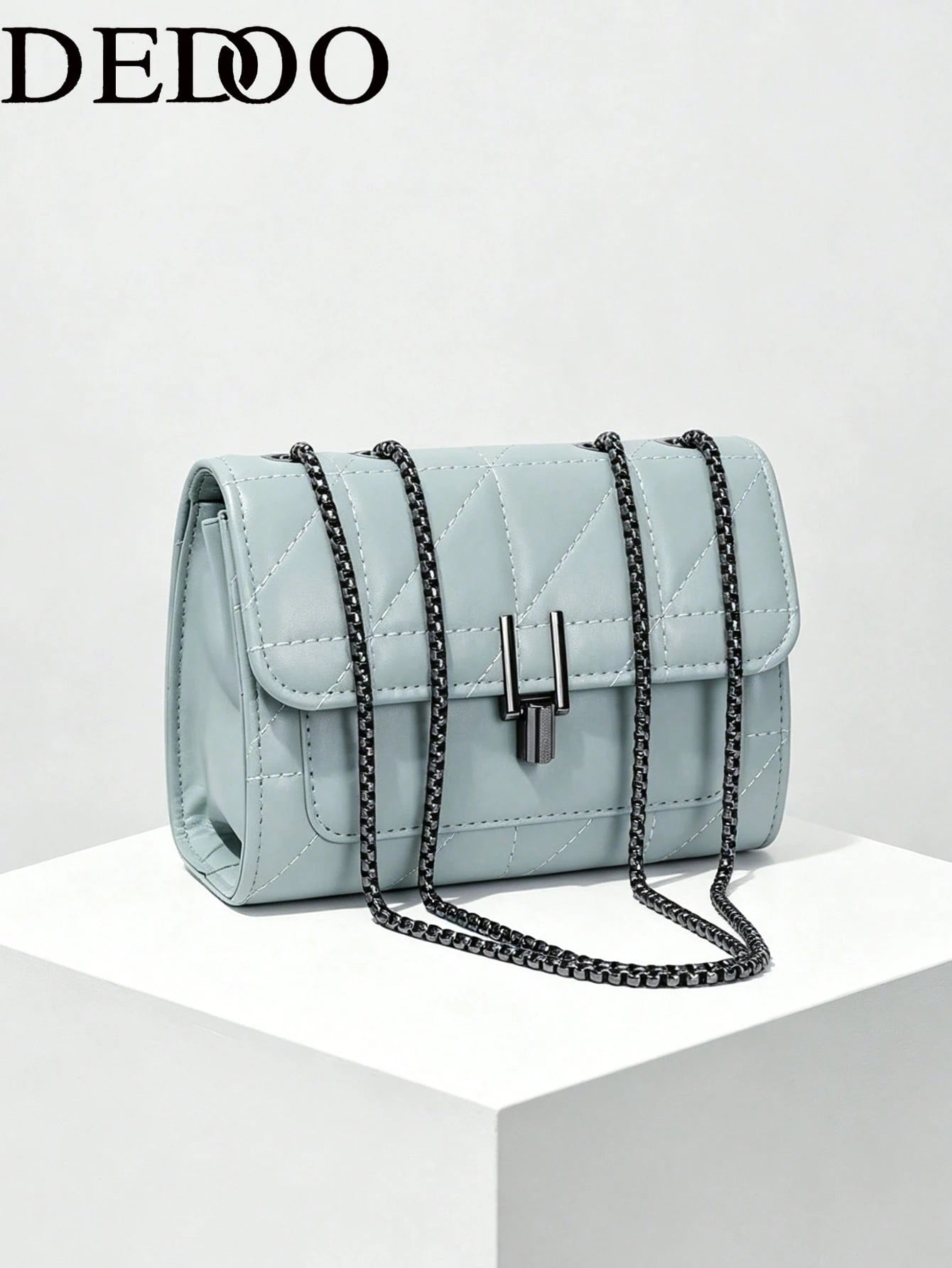 Dedoo Elegant Women's Chain Shoulder Bag, Rhombus PU Leather Crossbody Bag, Luxury Minimalist Handbag & Shoulder Bag, Zipper Closure, Plaid Pattern, Washable, Polyester Lining
