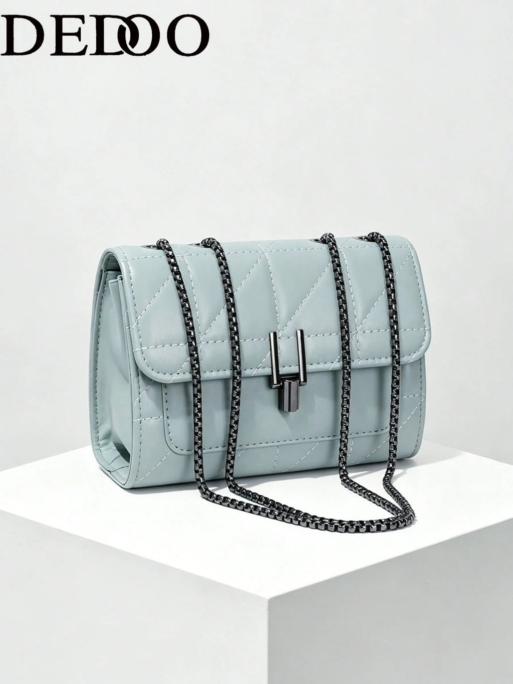 Dedoo Elegant Women's Chain Shoulder Bag, Rhombus PU Leather Crossbody Bag, Luxury Minimalist Handbag & Shoulder Bag, Zipper Closure, Plaid Pattern, Washable, Polyester Lining