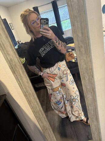 The Serious Silhouette | Colorful School Supplies Wide Leg Pants
