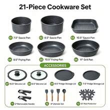 21 Piece Non-Stick Pots And Pans, Ceramic Cookware Set With Detachable Handles, Stackable Kitchen Set And — view 4
