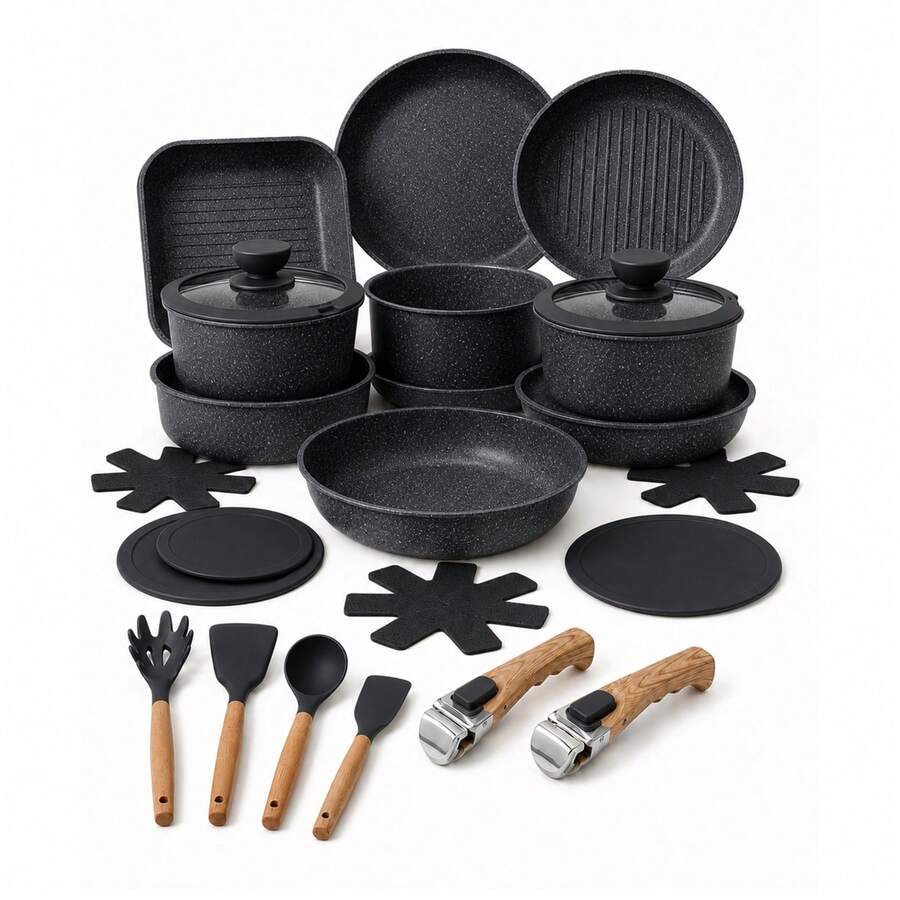 21 Piece Non-Stick Pots And Pans, Ceramic Cookware Set With Detachable Handles, Stackable Kitchen Set And — view 1