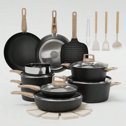 26 Piece Non-Stick Pots And Pans Set Ceramic Cookware Frying Pans, Sauté Pan, Saucepan, Stockpot, Steamer, Grill — view 3