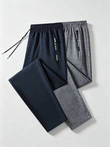 Men's Autumn/Winter Minimalist Commuter Sweatpants, Loose Fit Drawstring Zipper Pocket Long Pants, Office — view 8