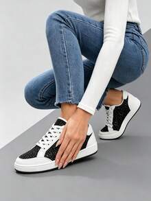 Iridescent Glitter Sneakers For Women Low Top Casual Shoes With Star Pattern Lightweight Comfortable Footwear — view 4