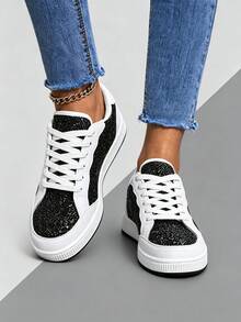 Iridescent Glitter Sneakers For Women Low Top Casual Shoes With Star Pattern Lightweight Comfortable Footwear — view 2