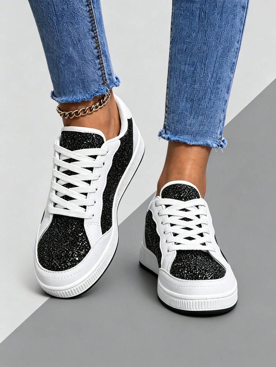 Iridescent Glitter Sneakers For Women Low Top Casual Shoes With Star Pattern Lightweight Comfortable Footwear — view 1