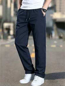 Men's Autumn/Winter Minimalist Commuter Sweatpants, Loose Fit Drawstring Zipper Pocket Long Pants, Office — view 5