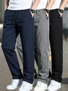 Men's Autumn/Winter Minimalist Commuter Sweatpants, Loose Fit Drawstring Zipper Pocket Long Pants, Office — view 3