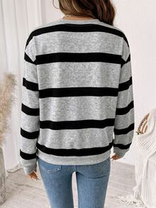 SHEIN LUNE Women's Striped Casual Daily Long Sleeve Sweatshirt | SHEIN USA — view 3