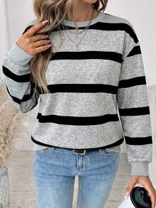 SHEIN LUNE Women's Striped Casual Daily Long Sleeve Sweatshirt | SHEIN USA — view 5