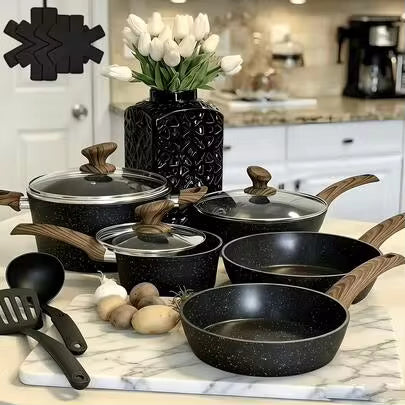 12 Pcs Non Stick Cookware Sets Granite Induction Cookware, Healthy Nonstick Kitchen Cooking Set, Suitable For — view 9