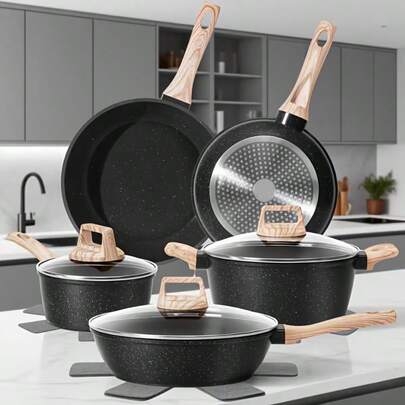 12 Pcs Non Stick Cookware Sets Granite Induction Cookware, Healthy Nonstick Kitchen Cooking Set, Suitable For — view 10