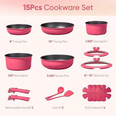 Free-Shipping 21 Pcs Pots And Pans Set Non Stick, Ceramic Cookware Set Detachable Handle, RV Kitchen Cooking Set — view 8