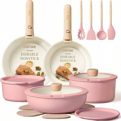 Free-Shipping 21 Pcs Pots And Pans Set Non Stick, Ceramic Cookware Set Detachable Handle, RV Kitchen Cooking Set — view 9