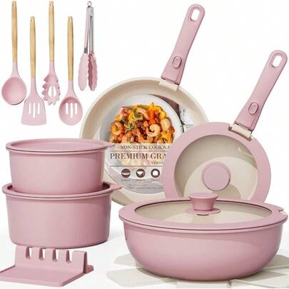 12 Pcs Non Stick Cookware Sets Granite Induction Cookware, Healthy Nonstick Kitchen Cooking Set, Suitable For — view 7
