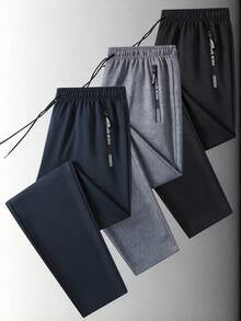 Men's Autumn/Winter Minimalist Commuter Sweatpants, Loose Fit Drawstring Zipper Pocket Long Pants, Office — view 4