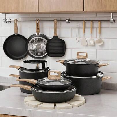 26 Piece Non-Stick Pots And Pans Set Ceramic Cookware Frying Pans, Sauté Pan, Saucepan, Stockpot, Steamer, Grill — view 4
