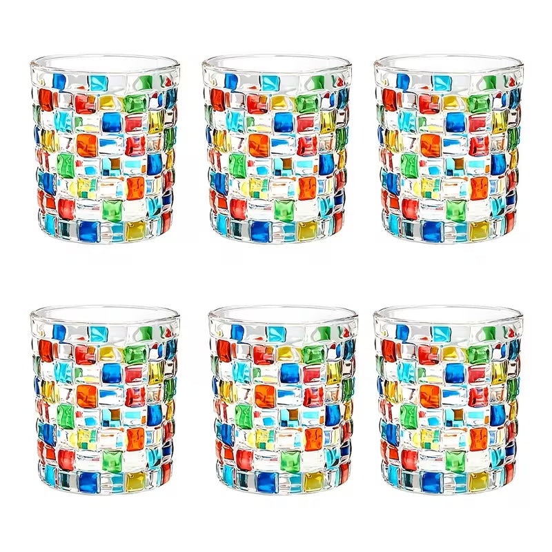 6pcs Hand-Painted Glass Woven Cups with Lip-Friendly Rim & Colorful Square Lattice - Suitable for Water — view 11