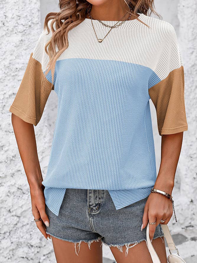 Summer Colorblock Splicing Ribbed Knitting Top MD119