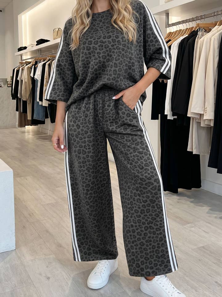 Leopard Varsity Stripe Pant Set