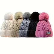 5 Women'S Winter Beanie Hats with Fluffy Pom-Poms - Thick And Warm Elastic Hats Suitable for Cold Weather — view 7