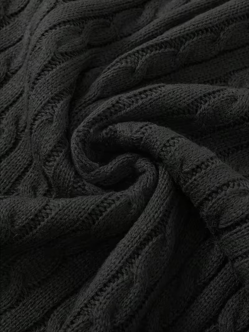 1pc Men's Casual Viscose Knit Sweater - Twist Cable Pattern Crew Neck Long Sleeve Pullover, Regular Fit Solid — view 6