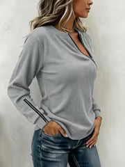 Plus Size, A Stylish and Edgy Long-sleeve Top with a Slanted Zipper Design. This Versatile T-shirt Features a — view 4