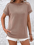 Ribbed Knitting Stitching Outside Round Neck Top MD121