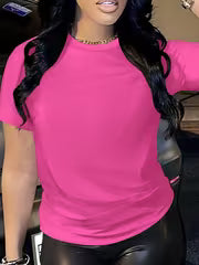 Solid Color Women's Short Sleeve T-Shirt, Summer and Autumn Casual Short Sleeve Crew Neck Standard Size Top — view 10