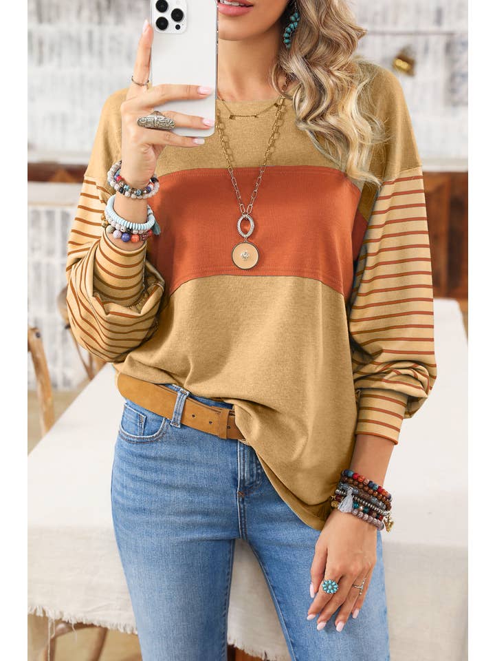 Colorblock Striped Bishop Sleeve Top - 4 Colors