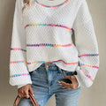 Women's Loose Crew Neck Sweater - Elegant Color Striped