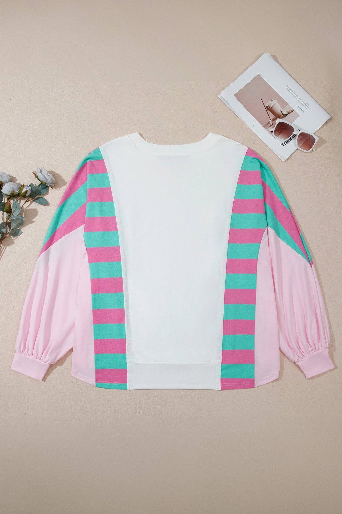 The Quiet Entrance | Striped V-Neck Long-Sleeve Blouse, Plus Size — view 3 of 4