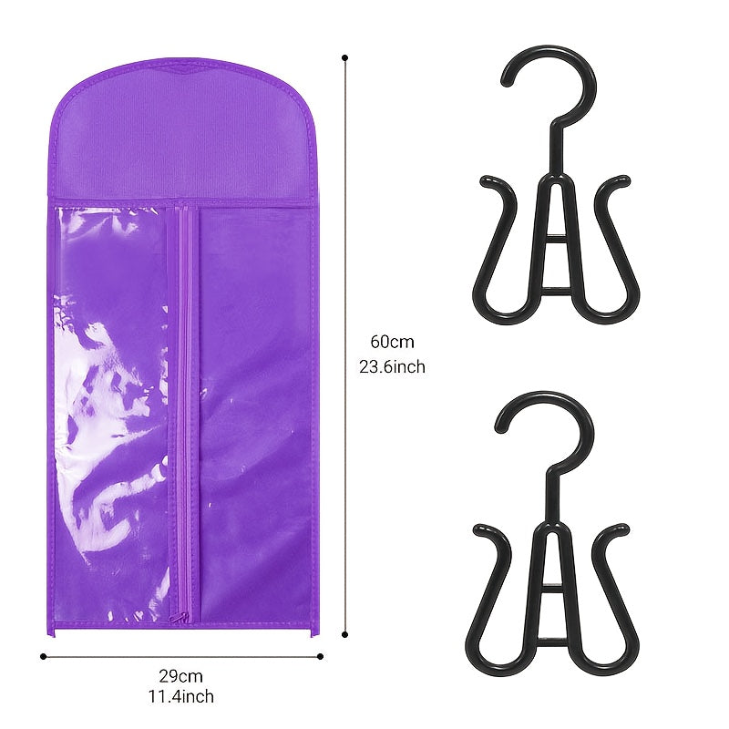 3pcs Wig Storage Bag Set, Suitable for Organizing and Storing Hair Accessories—includes 1 Large 23.62-inch Pouch and 2 Hangers, an Essential Tool