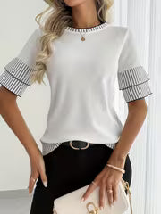 Women's Casual Crew Neck Color Block T-Shirt - Jersey Blend, Polyester 30%, Viscose 70%, Short Sleeve, Regular — view 5