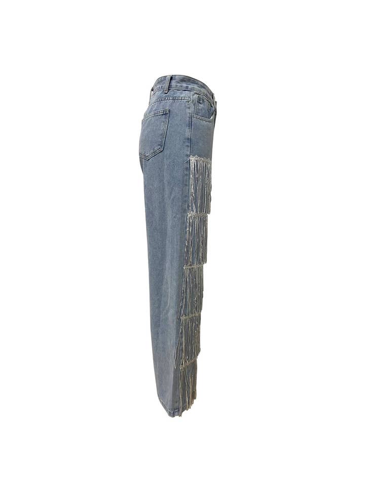 Trendy Tassel Wide-Leg Extra Long Jeans