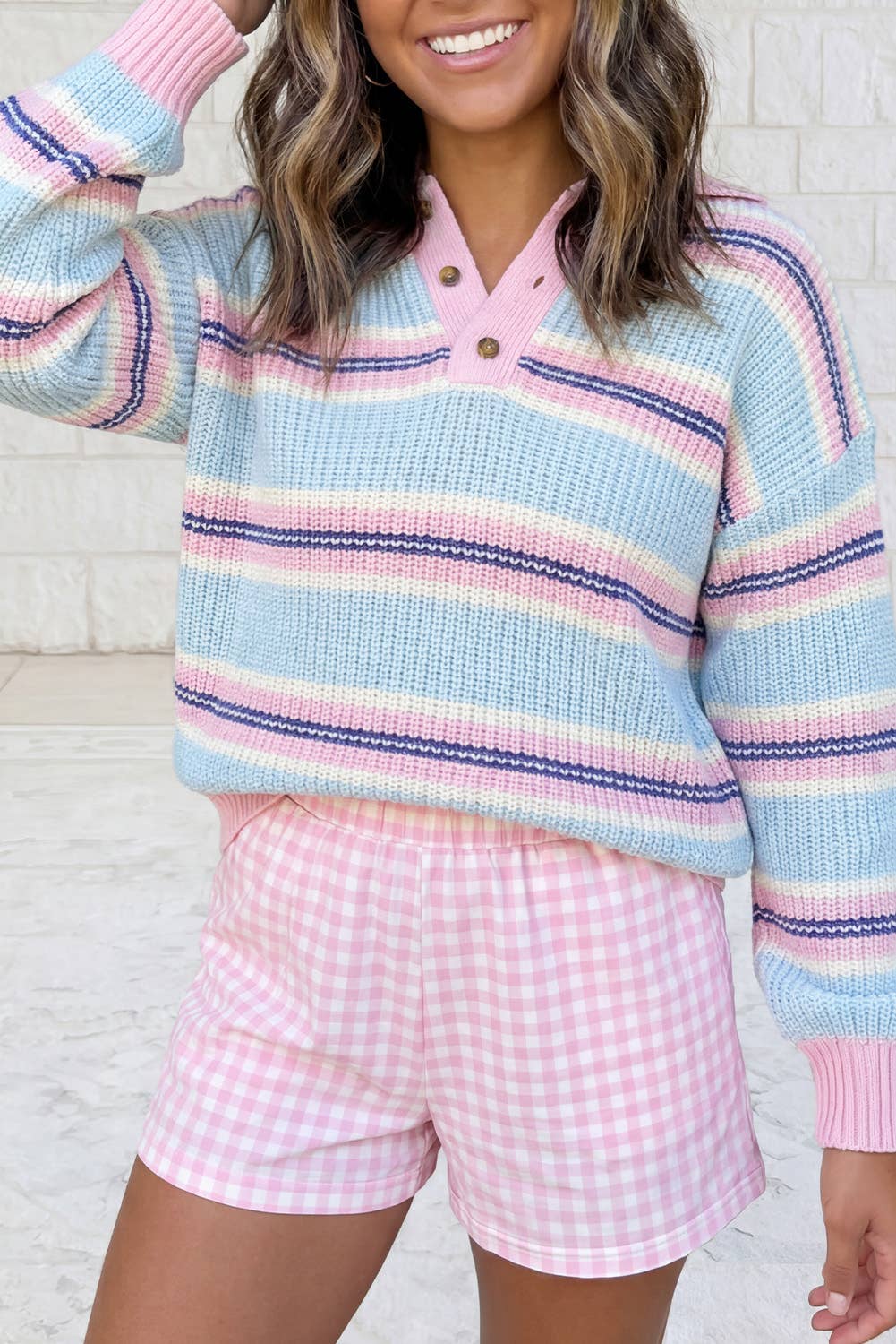 Button Collar Long Sleeve Shift Fit Winter Knitwear Sweater