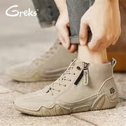 GREKS Side Zipper Lace Up Mid Top Casual Boots for Men Comfortable Anti-Slip Walking Footwear — view 6