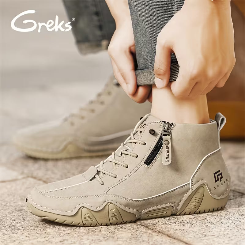 GREKS Side Zipper Lace Up Mid Top Casual Boots for Men Comfortable Anti-Slip Walking Footwear — view 21
