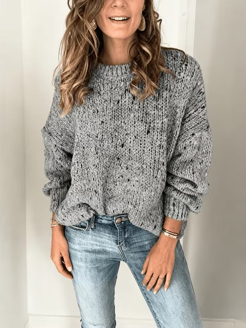 2026 Fall Winter New Women Chunky Sweater, Hollow Out Speckled Oversized Long Sleeve Pullover, Lazy French Style — view 6