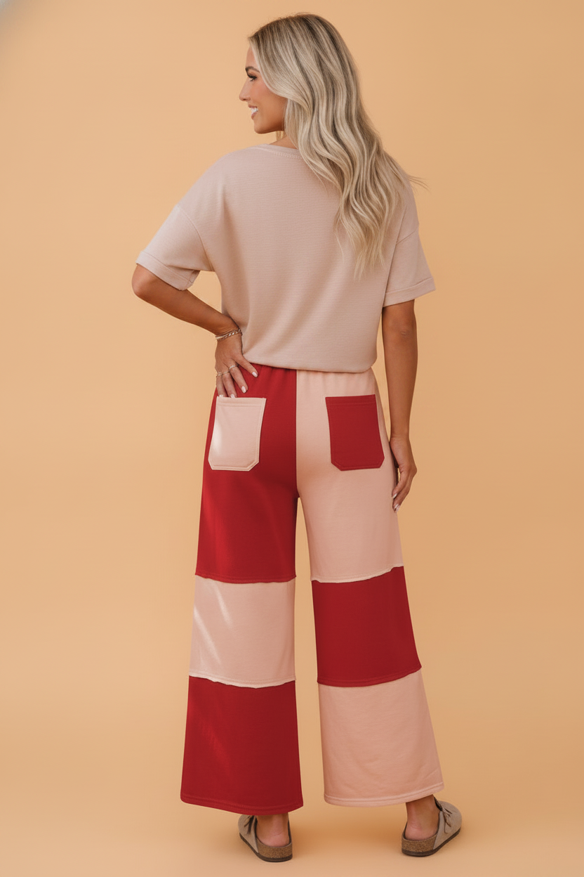 The Easy Verdict | Colorblock Raw-Seam Drawstring Wide-Leg Pants — view 2 of 3