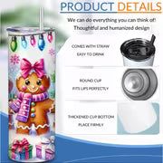 1pc of a 20 Oz Stainless Steel Insulated Tumbler Featuring an Adorable Gingerbread And Christmas Tree Gift Box — view 7