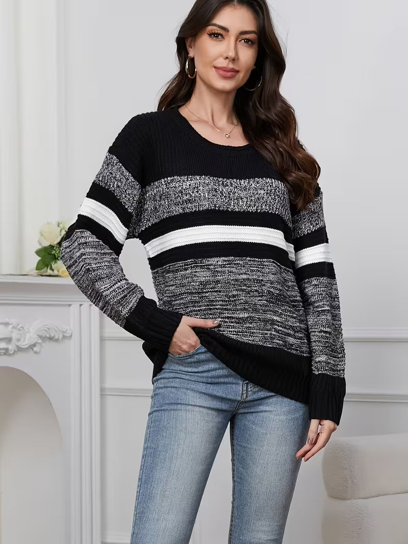 Women's Striped Mixed Pullover Sweater — view 12
