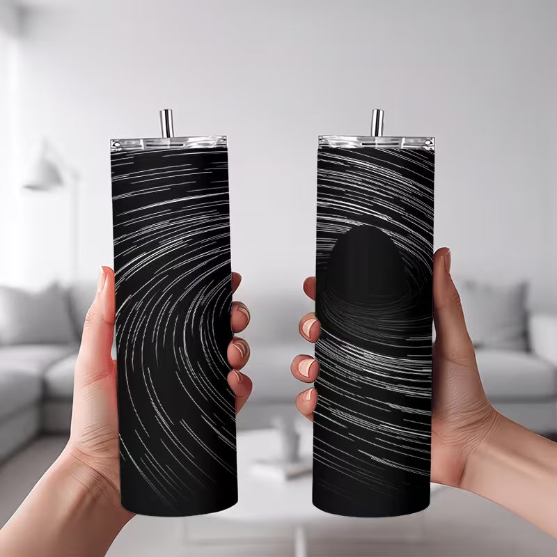 1pc 20oz Abstract Black Hole Spiral Space Pattern Stainless Steel Insulated Travel Tumbler with Lid, Leakproof — view 8
