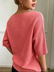 Women'S Elegant Off-Shoulder Solid Batwing Short-Sleeve Sweater, Soft Half-Sleeve Top for Daily Casual And Party — view 3