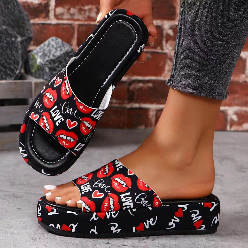 2026 Summer Plus-Size Slippers with Embroidery, New Thick-Soled Women'S Slide Sandals in European And American Style, Women Shoes