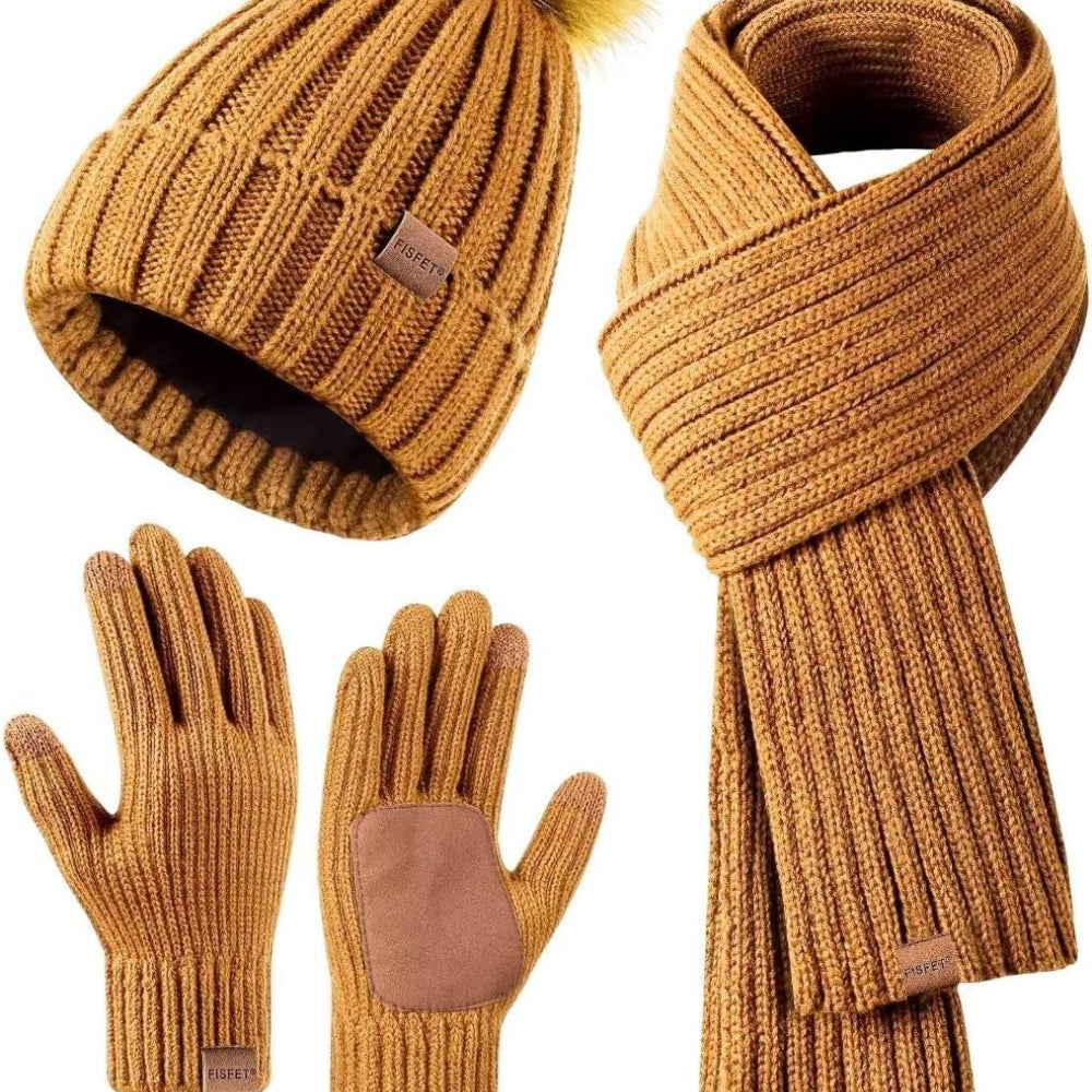 Winter Beanie Hat Scarf Gloves Set for Women