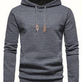 Waffle Pattern Solid Hoodie, Cool Hoodies For Men, Men's Casual Pullover Hooded Sweatshirt with Kangaroo Pocket Streetwear For Winter Fall, As Gifts