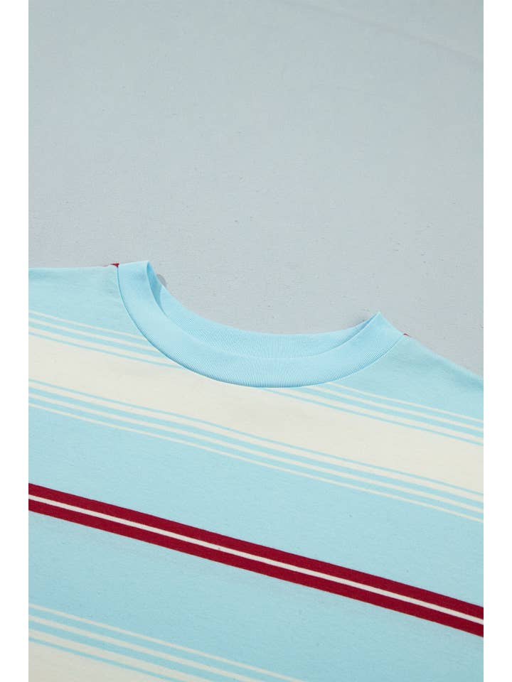 PRETTY BASH Stripe Patchwork Long Sleeve Loose Pullover Top — view 5